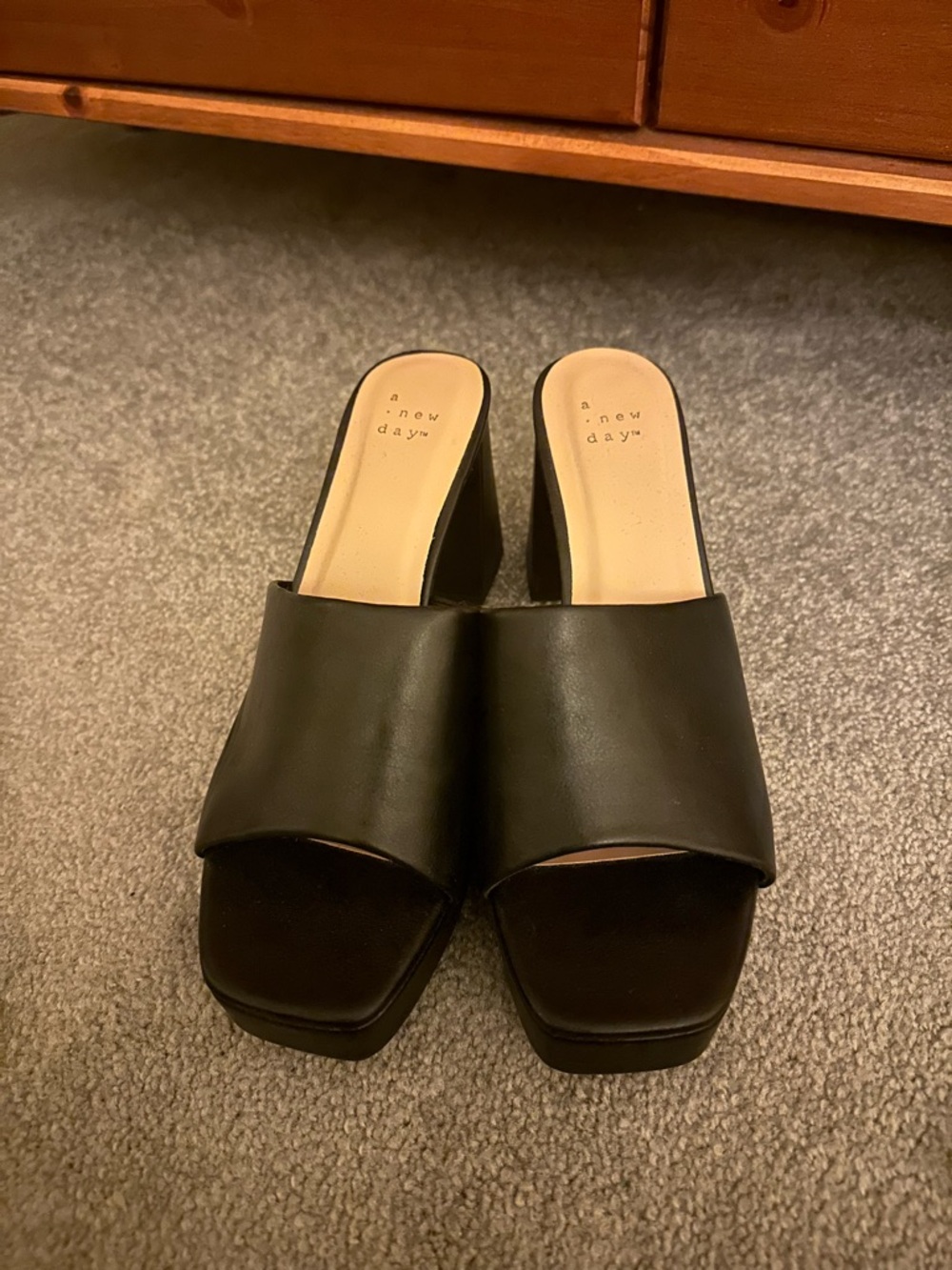a new day Black Open-Toe Slide Block Heel Mules